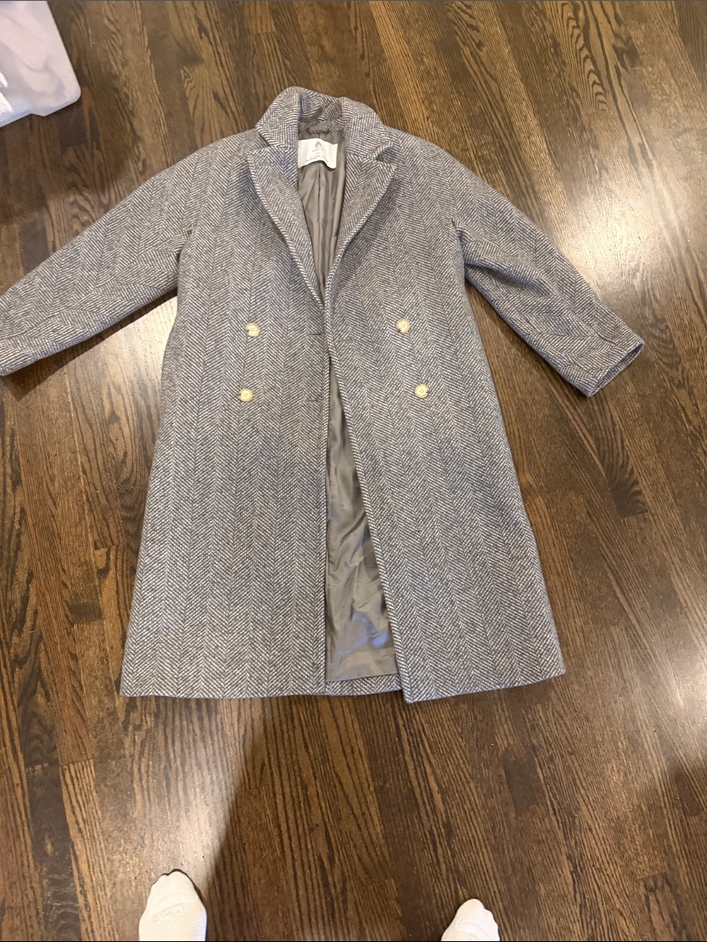 Babaton Gray Herringbone Double-Breasted Pea Coat